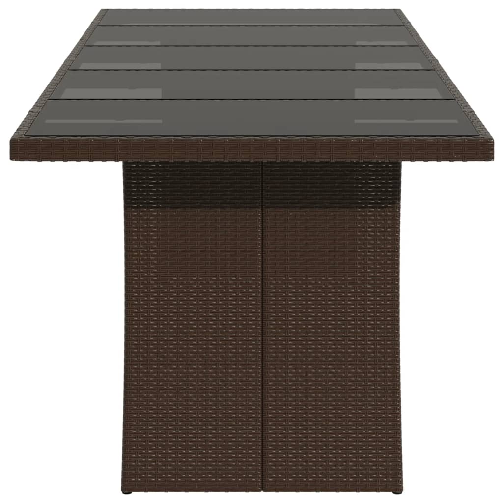 Gartentisch mit Glasplatte Braun 240x90x75 cm Poly Rattan