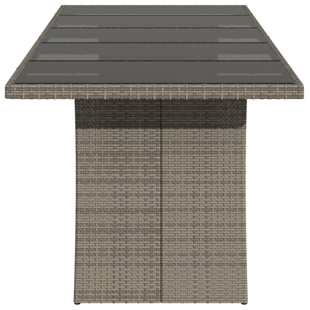 Gartentisch mit Glasplatte Grau 240x90x75 cm Poly Rattan