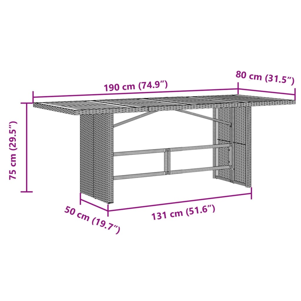 Gartentisch mit Holzplatte Schwarz 190x80x75 cm Poly Rattan