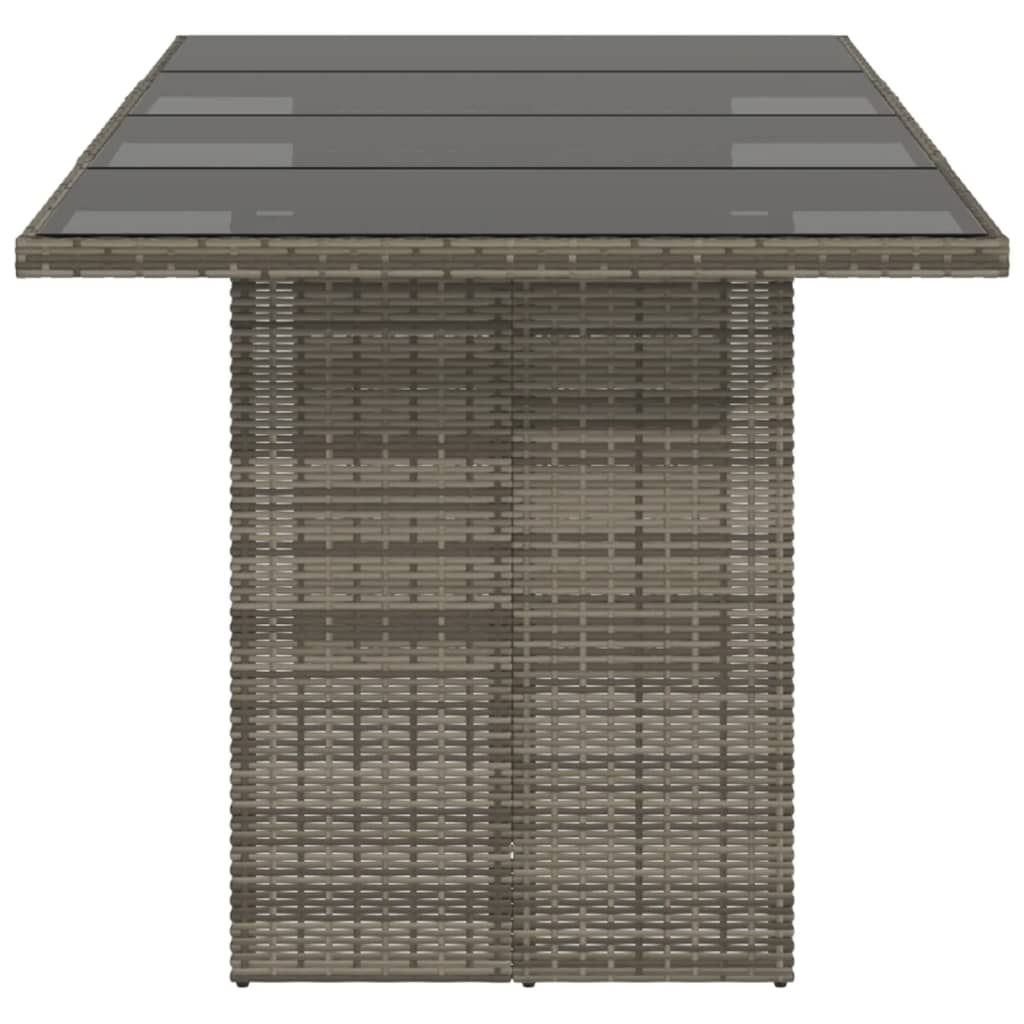 Gartentisch mit Glasplatte Grau 190x80x75 cm Poly Rattan