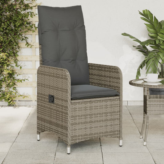 Gartensessel mit Kissen 2 Stk. Verstellbar Grau Poly Rattan