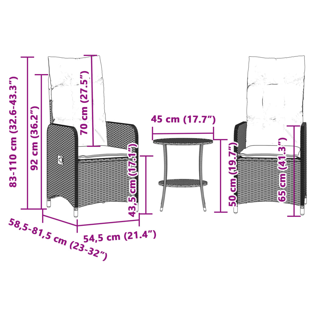 Outdoor-Lehnstühle 2 Stk. mit Tisch Schwarz Poly-Rattan