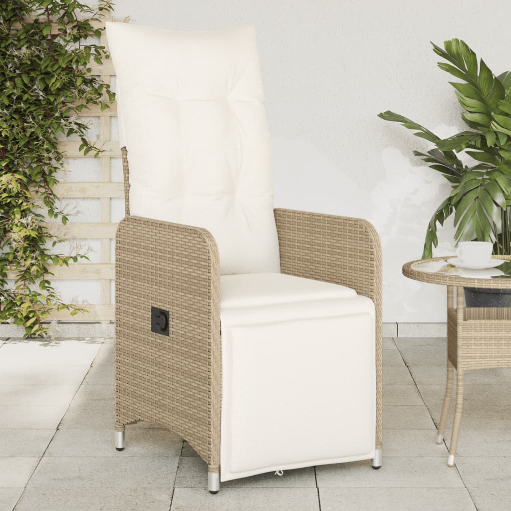 Gartensessel mit Kissen Verstellbar Beige Poly Rattan