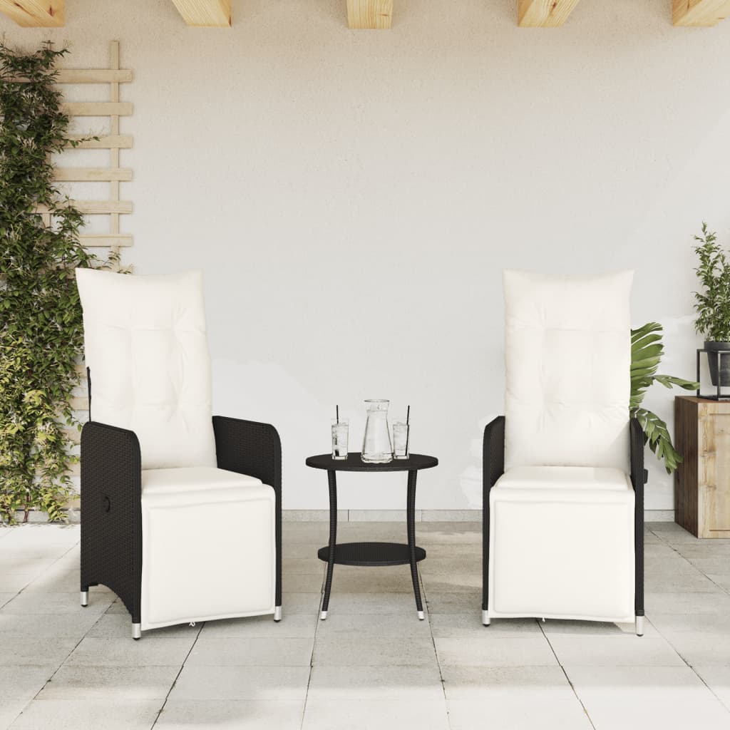 Outdoor-Lehnstühle 2 Stk. mit Tisch Schwarz Poly-Rattan