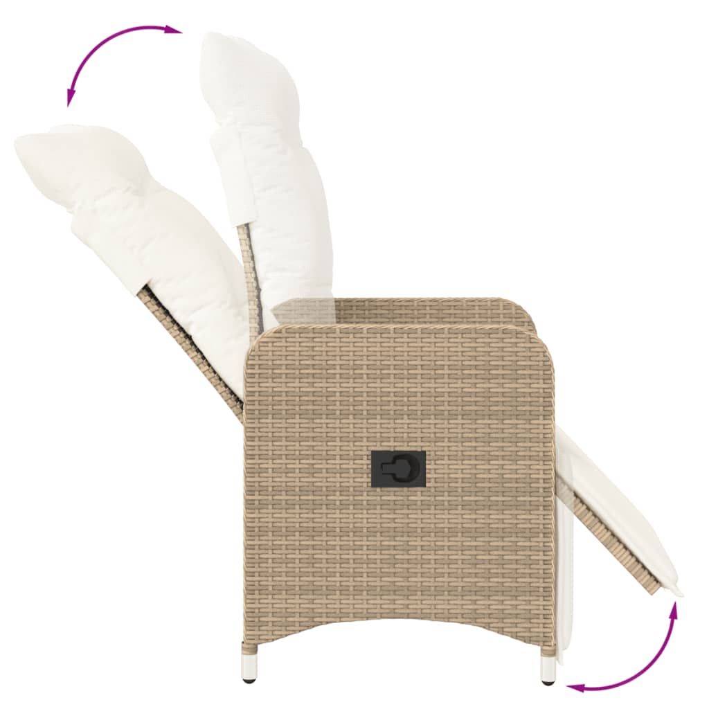 Gartensessel 2 Stk. Verstellbar mit Tisch Beige Poly Rattan