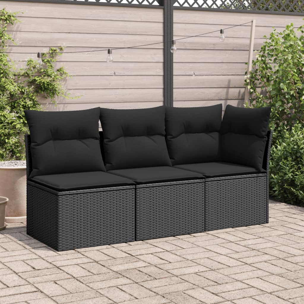 Gartensofa ohne Armlehnen mit Kissen Schwarz Poly Rattan