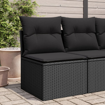 Gartensofa ohne Armlehnen mit Kissen Schwarz Poly Rattan