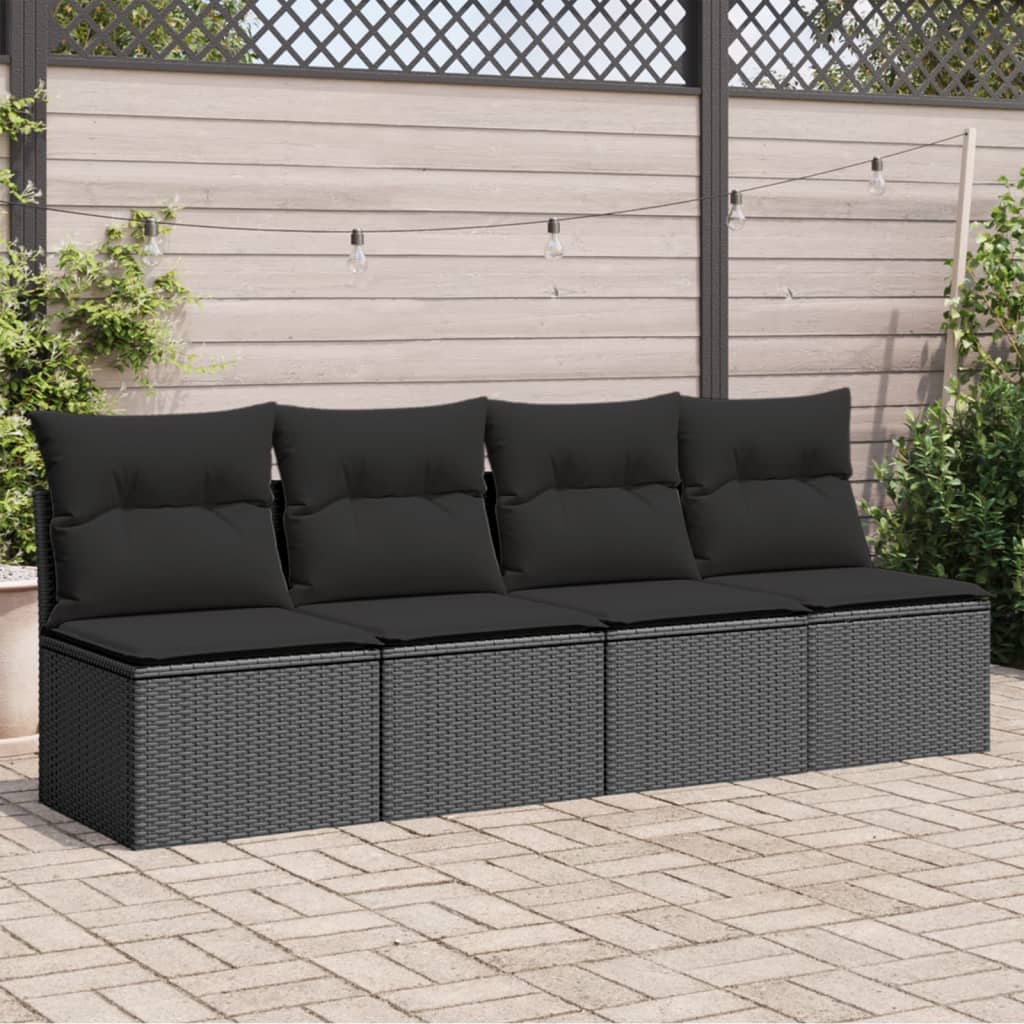 Gartensofa mit Kissen 4-Sitzer Schwarz Poly Rattan