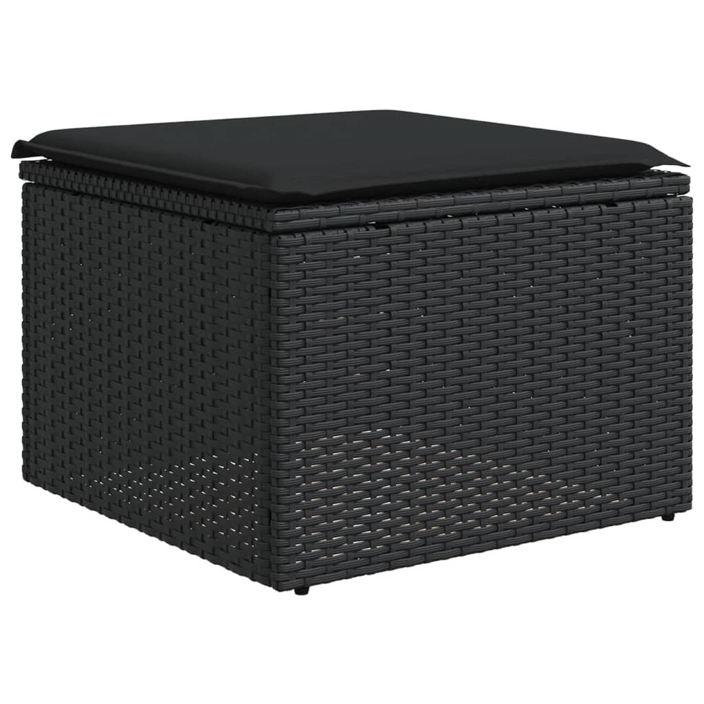 Gartenhocker mit Kissen Schwarz 55x55x37 cm Poly Rattan