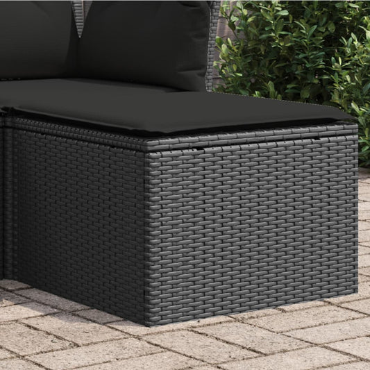 Gartenhocker mit Kissen Schwarz 55x55x37 cm Poly Rattan