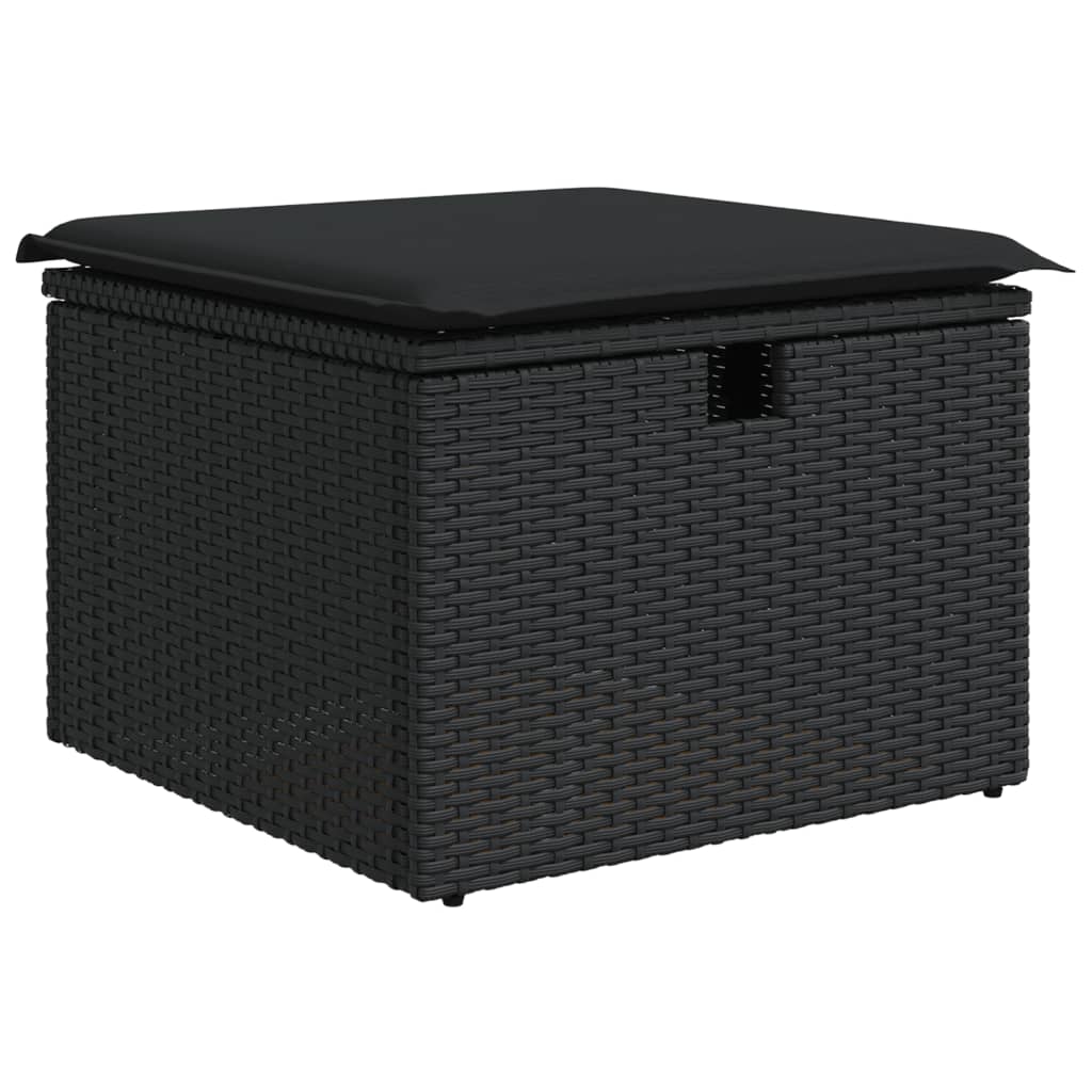 Gartenhocker mit Kissen Schwarz 55x55x37 cm Poly Rattan