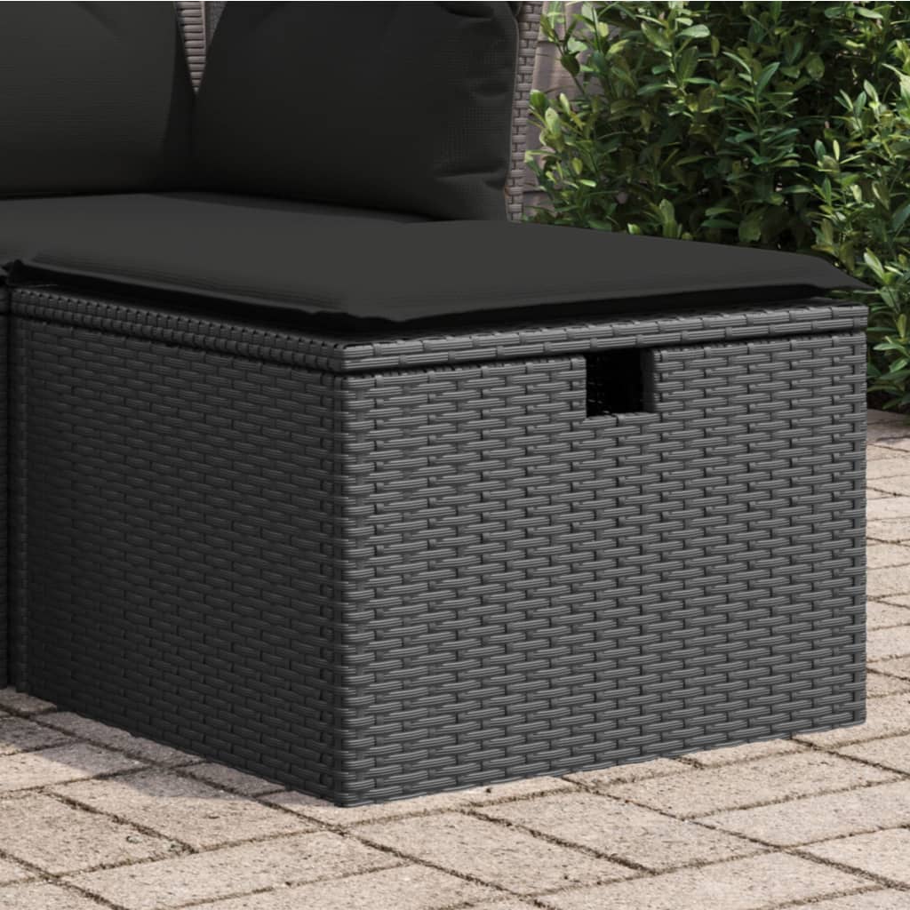 Gartenhocker mit Kissen Schwarz 55x55x37 cm Poly Rattan