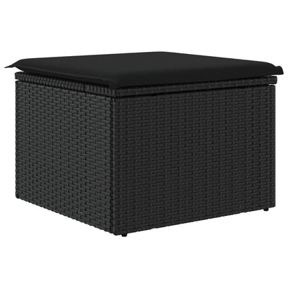 Gartenhocker mit Kissen Schwarz 55x55x37 cm Poly Rattan