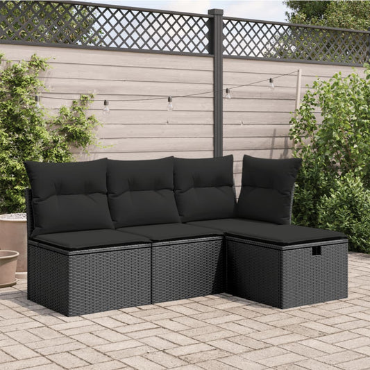 Gartenhocker mit Kissen Schwarz 55x55x37 cm Poly Rattan