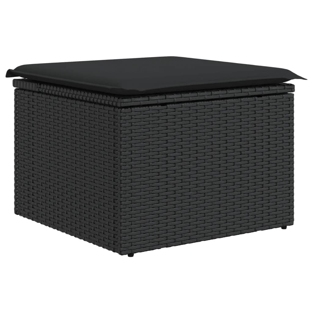 Gartenhocker mit Kissen Schwarz 55x55x37 cm Poly Rattan