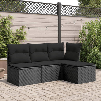 Gartenhocker mit Kissen Schwarz 55x55x37 cm Poly Rattan