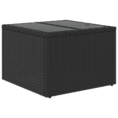 Gartentisch mit Glasplatte Schwarz 55x55x37 cm Poly Rattan