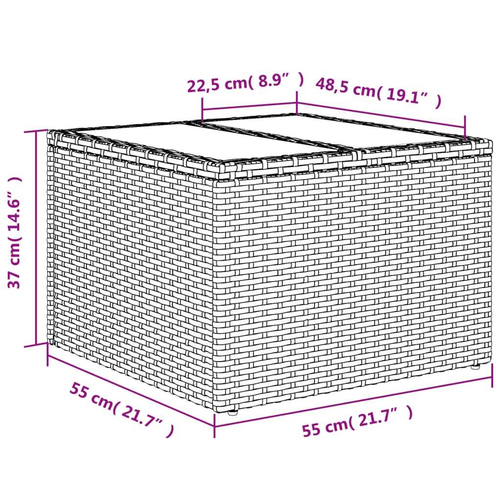 Gartentisch mit Glasplatte Schwarz 55x55x37 cm Poly Rattan