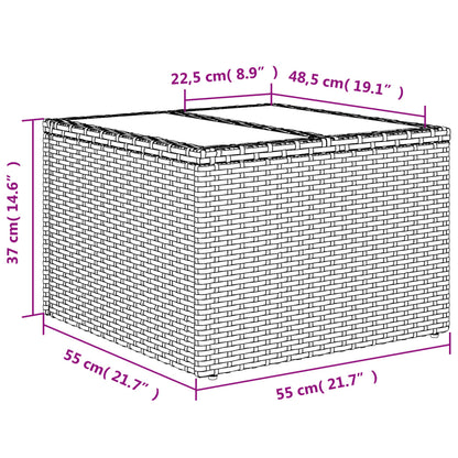 Gartentisch mit Glasplatte Schwarz 55x55x37 cm Poly Rattan