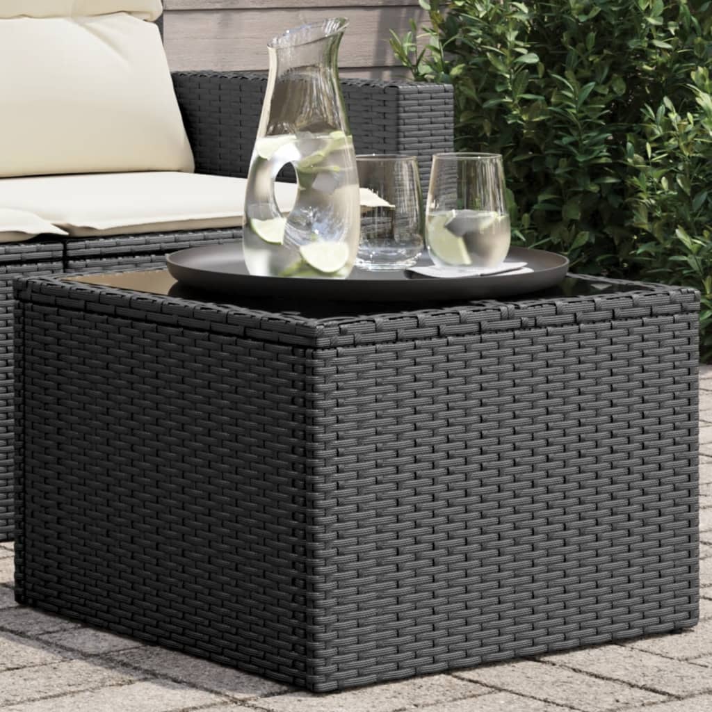 Gartentisch mit Glasplatte Schwarz 55x55x37 cm Poly Rattan