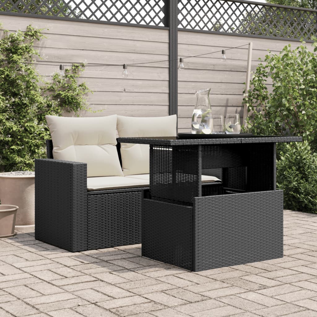 Gartentisch mit Glasplatte Schwarz 100x55x73 cm Poly Rattan