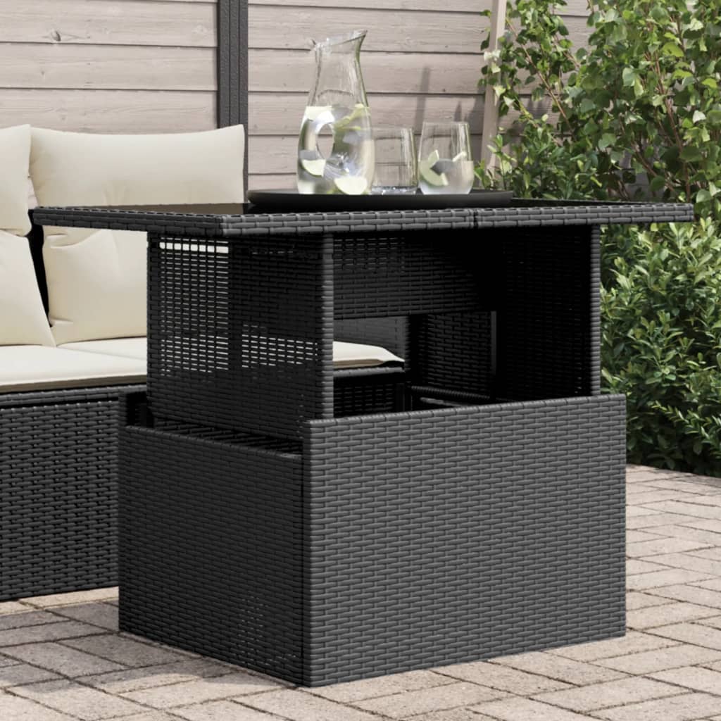 Gartentisch mit Glasplatte Schwarz 100x55x73 cm Poly Rattan