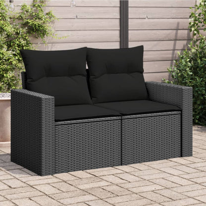 Gartensofa mit Kissen 2-Sitzer Schwarz Poly Rattan