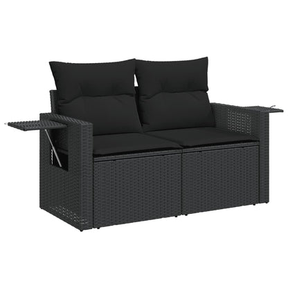 Gartensofa mit Kissen 2-Sitzer Schwarz Poly Rattan