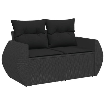 Gartensofa mit Kissen 2-Sitzer Schwarz Poly Rattan