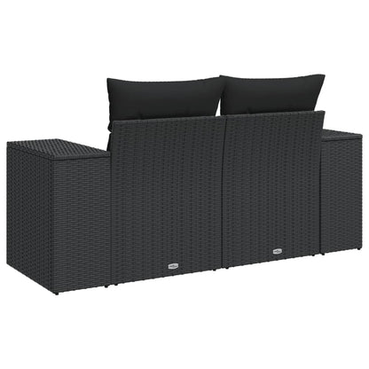 Gartensofa mit Kissen 2-Sitzer Schwarz Poly Rattan