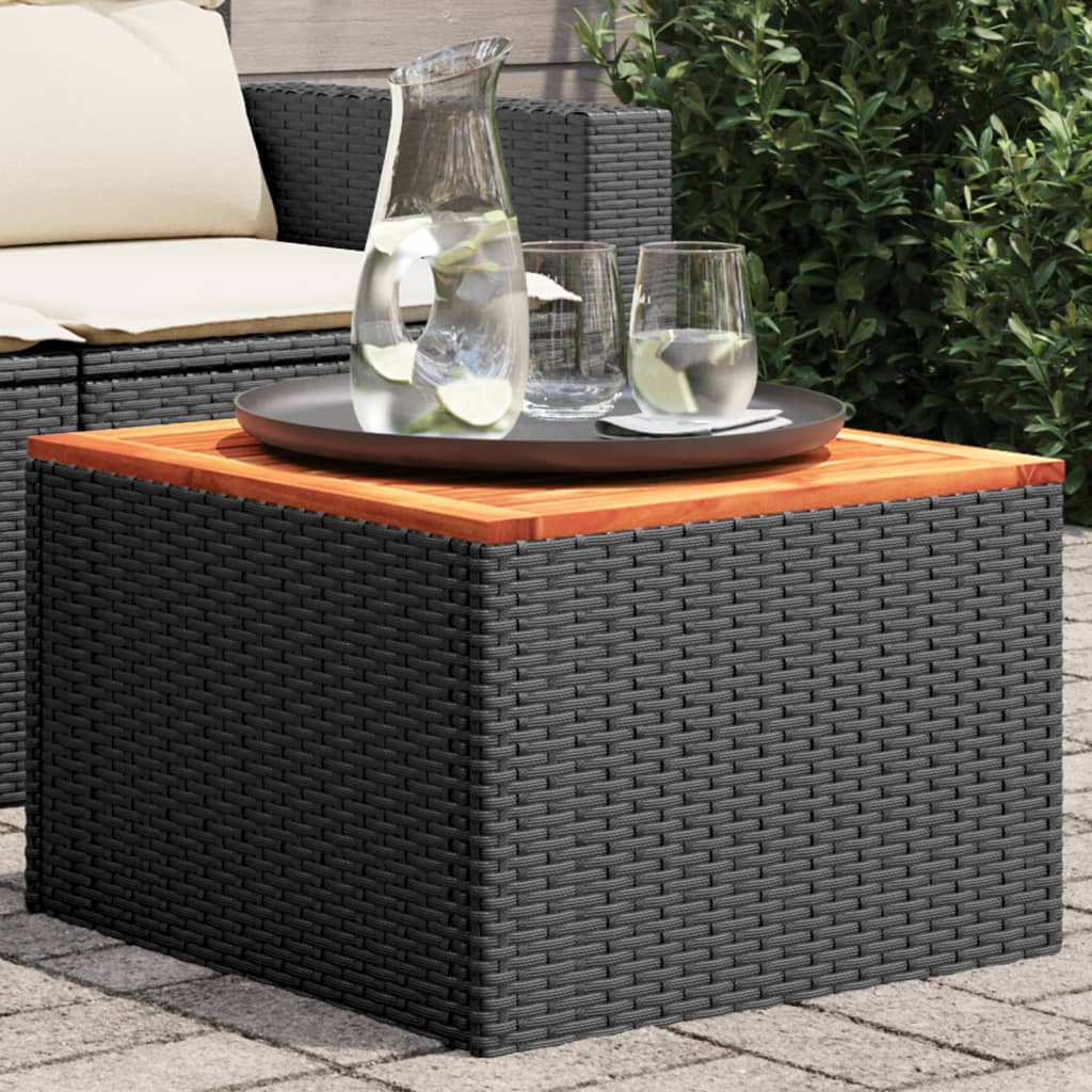 Gartentisch Schwarz 55x55x37 cm Poly Rattan und Akazienholz