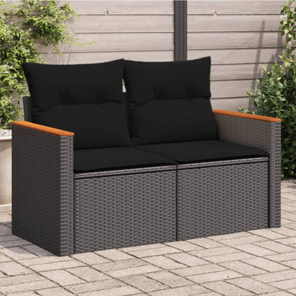 Gartensofa mit Kissen 2-Sitzer Schwarz Poly Rattan