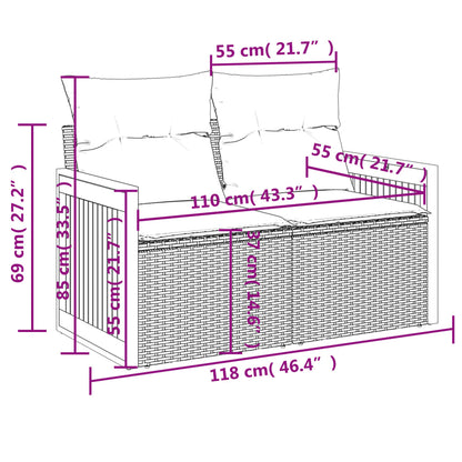 Gartensofa mit Kissen 2-Sitzer Schwarz Poly Rattan