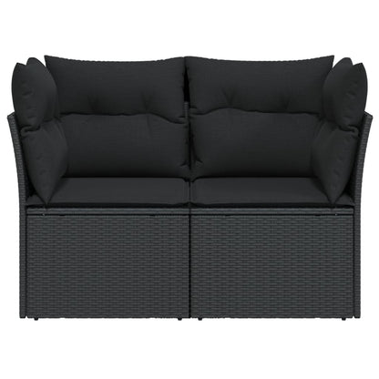 Gartensofa mit Kissen 2-Sitzer Schwarz Poly Rattan