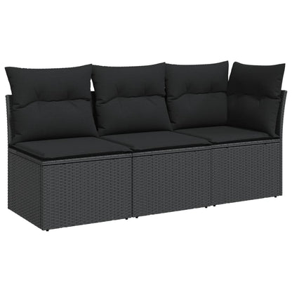 Gartensofa mit Kissen 3-Sitzer Schwarz Poly Rattan