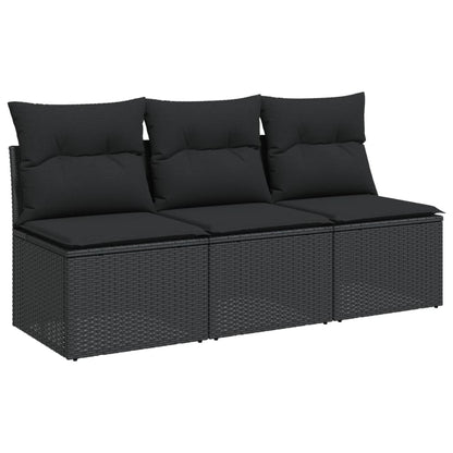 Gartensofa mit Kissen 3-Sitzer Schwarz Poly Rattan