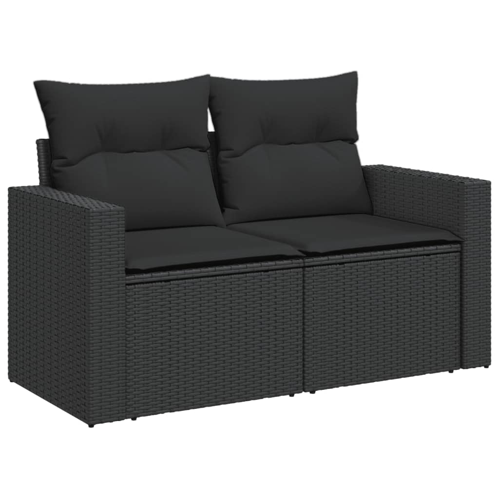 Gartensofa mit Kissen 2-Sitzer Schwarz Poly Rattan