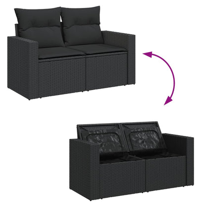 Gartensofa mit Kissen 2-Sitzer Schwarz Poly Rattan