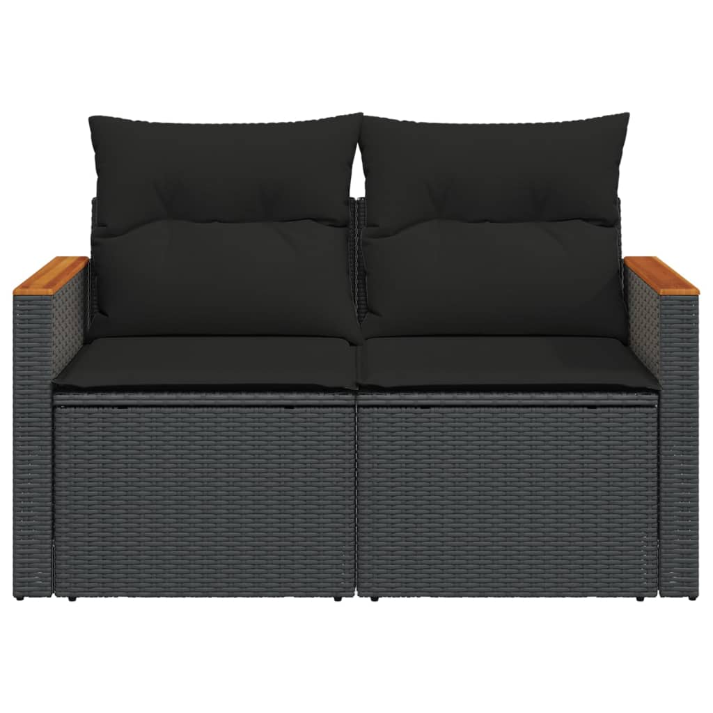 Gartensofa mit Kissen 2-Sitzer Schwarz Poly Rattan