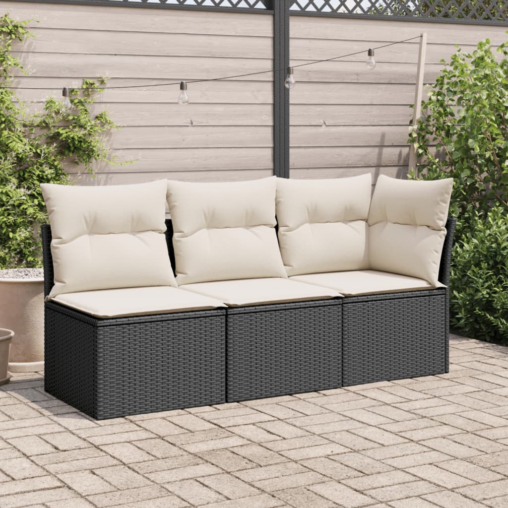 Garten-Ecksofa mit Kissen Schwarz Poly Rattan