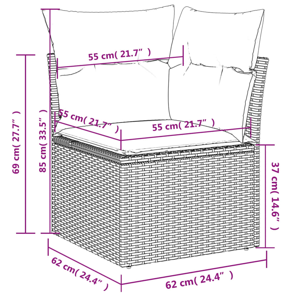 Garten-Ecksofa mit Kissen Schwarz Poly Rattan