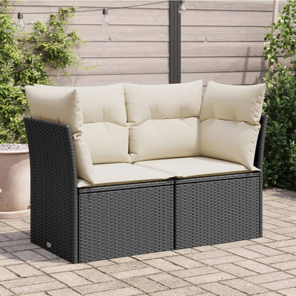 Gartensofa mit Kissen 2-Sitzer Schwarz Poly Rattan