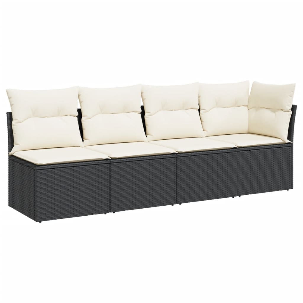 Gartensofa mit Kissen 4-Sitzer Schwarz Poly Rattan