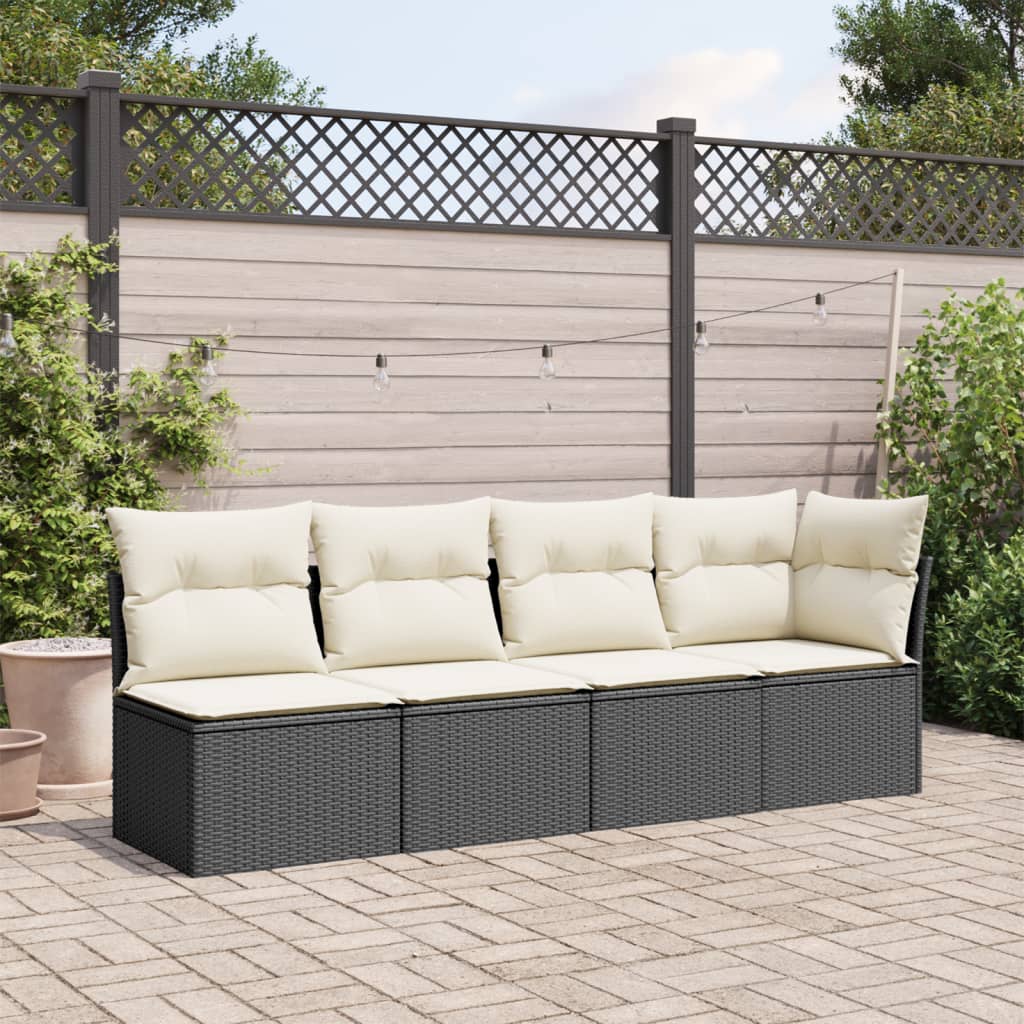 Gartensofa mit Kissen 4-Sitzer Schwarz Poly Rattan