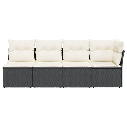 Gartensofa mit Kissen 4-Sitzer Schwarz Poly Rattan