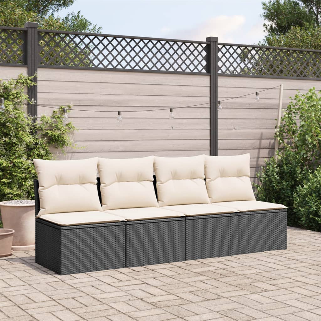 Gartensofa mit Kissen 4-Sitzer Schwarz Poly Rattan