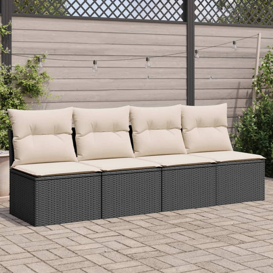 Gartensofa mit Kissen 4-Sitzer Schwarz Poly Rattan