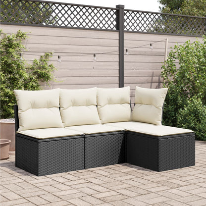 Gartenhocker mit Kissen Schwarz 55x55x37 cm Poly Rattan