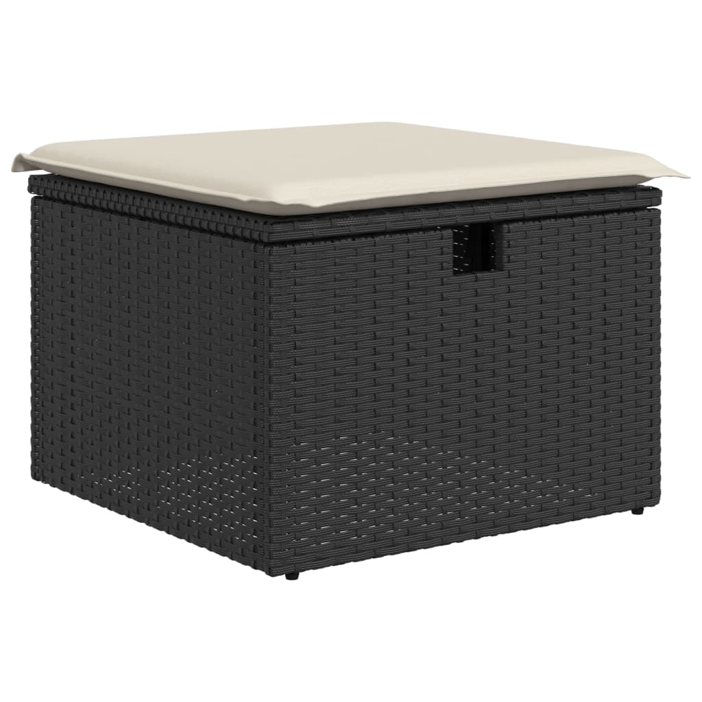 Gartenhocker mit Kissen Schwarz 55x55x37 cm Poly Rattan