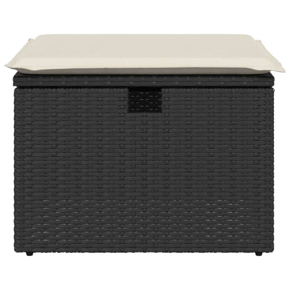 Gartenhocker mit Kissen Schwarz 55x55x37 cm Poly Rattan